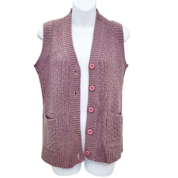 2/$20 Vintage Knitted Purple Buttons Down Vest Sweater Size: M - Picture 4 of 7
